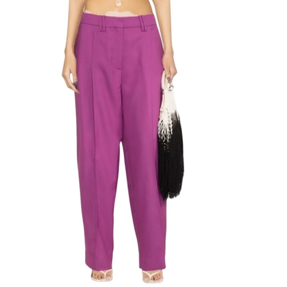 Ganni pleated straight leg trousers pants dark pink size 38 US 6